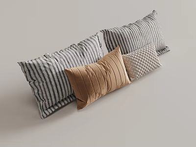 Stylish Decorative Pillows With Striped Patterns And Velvet Textures For Home 3d model
