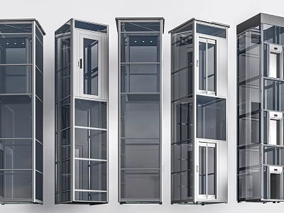 Modern Elevator Designs With Glass Panels And Metal Frames For Commercial Buildings 3d model
