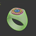 Stylish Silver Ring With Golden Circular Top And Engraved Text