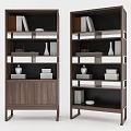 Modern Wooden Bookcase With Multiple Open Shelves Holding Books And Decorative Bowls