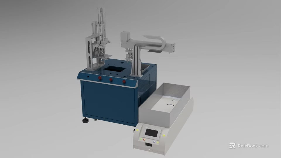 Industrial Equipment With Blue Main Body Mechanical Arm And White Control Unit 3d model 