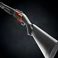 Detailed Close Up View Of Black Tactical Shotgun With Double Barrel And Shell Holder