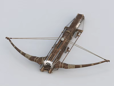 Traditional Wooden Crossbow Weapon With Detailed Metal Components And Bowstring Structure 3d model
