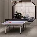 Modern Basement Interior Design With Ping Pong Table Wine Rack Mirror And Plants 3d model