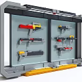 Gray Frame Toy Gun Display Case With Glass Door And Multiple Model Firearms 3d model