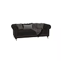 Brown Leather Two Seater Sofa With Tufted Design Brass Legs Throw Pillows And Blanket