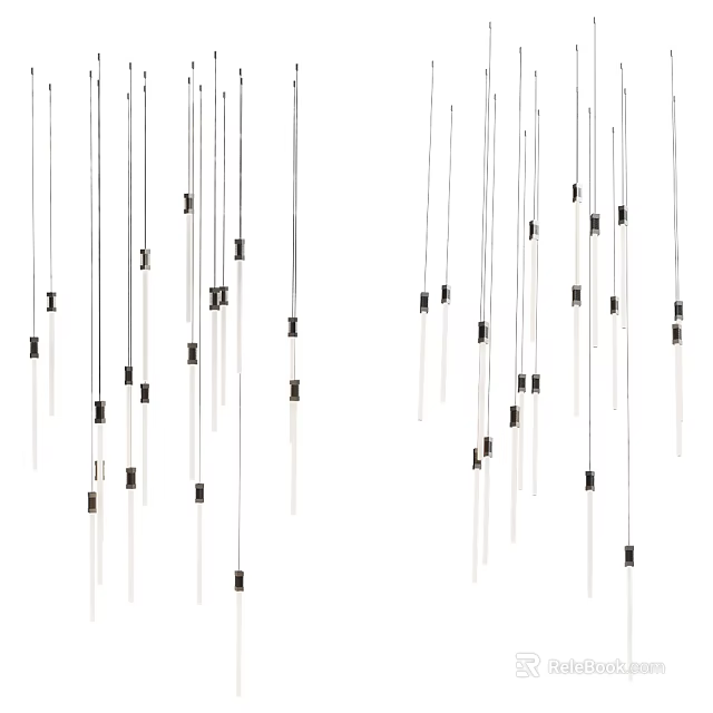 Modern Minimalist Pendant Lights With Slender White Rods And Black Connectors In Irregular Arrangement 3d model 