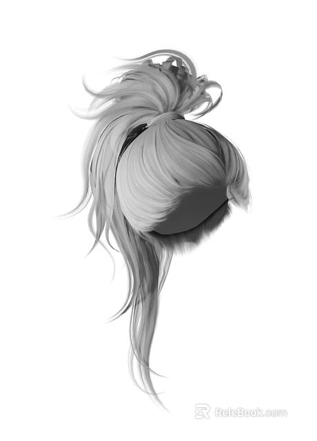 Woman Stylish Long Hair Ponytail With Flowing Strands And Decorative Hairband 3d model 