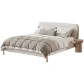 Minimalist Modern Double Bed With Soft Upholstered Headboard And Cozy Neutral Bedding For Warm Bedroom