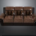Modern Brown Leather Sofa With Tufted Design Sturdy Armrests And Comfortable Seating 3d model