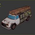 Rusty Silver Truck With Blue Windows Camouflage Sides And Wooden Planks On Top