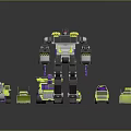 Large Transformable Robot Figure With Multiple Small Construction Vehicles In Black Yellow Purple 3d model