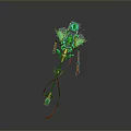 Fantasy Decorative Weapon With Green Gemstones Leaves Red Ribbons And Golden Decorations