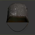 Vintage Green Military Helmet With Metallic Worn Texture And Orange Strap