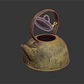 Vintage Brass Kettle as Household Electrical Appliance with Metal Handle and Open Lid Design