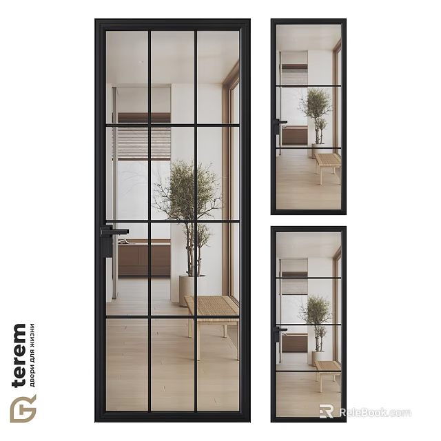 Modern Casement Door With Glass Grid Panels For Interior Home Design 3d model 