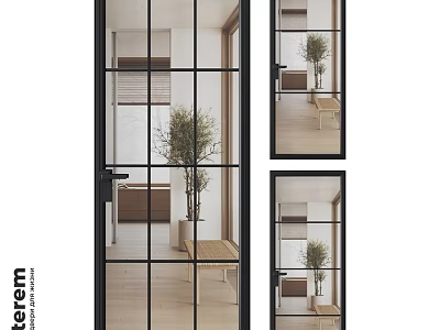 Modern Casement Door With Glass Grid Panels For Interior Home Design 3d model