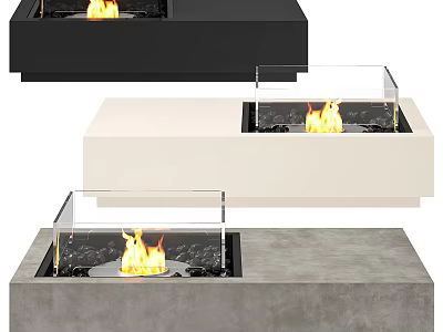Modern Fireplace Designs in Black White and Gray with Flames 3d model