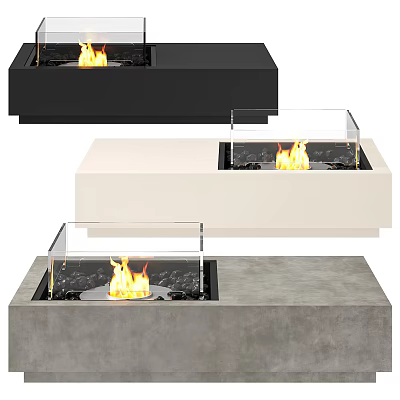 Modern Fireplace Designs in Black White and Gray with Flames 3d model