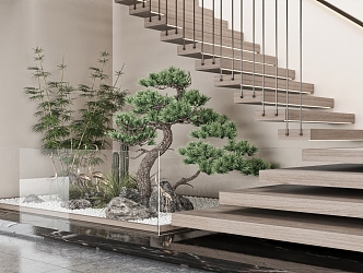 Modern landscape sketch stairwell landscaping 3d model