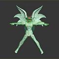 Blue And White Armored Action Figure With Teal Wings Posed Open Arms