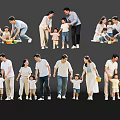 Multiple People Including Adults and Children in Interactive Standing Poses 3d model