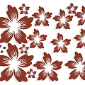 Red Flower Silhouettes In Various Sizes With Decorative Patterns And Ornamental Dots