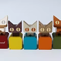 Cute Paper Cat Dolls with Wooden Boxes Pine Cones and Red Petals Near Wheat Ears