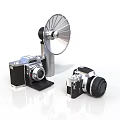 Vintage Old Style Cameras And Flash Unit As Classic Household Supplies