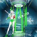 Female Character In Transparent Cylindrical Device With Green Lines Heineken Logo Starry Sky Mountain Background
