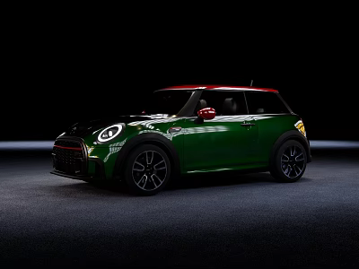 Green MINI Stylish Compact Car With Red Roof And Black Alloy Wheels 3d model