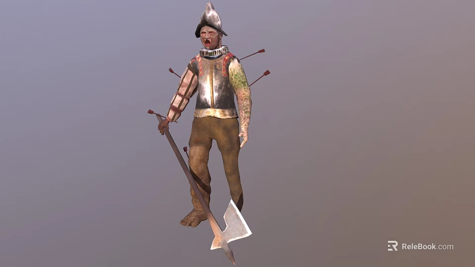 Game and Movie Character in Metal Armor with Helmet Holding Sword and Spikes on Back 3d model 