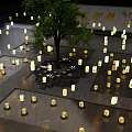 Numerous Decorative Outdoor Lights In Garden With Tree And Stone Floor Design