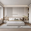 Modern Bedroom Interior With Platform Bed Wall Paneling Nightstands And Window Bench 3d model