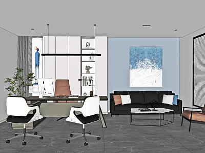 Modern Office Interior With Desk Office Chairs Sofa Abstract Painting And Plant 3d model