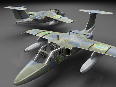 Two Camouflage Military Aircraft Models With Detailed Wings And Cockpit Design 3d model