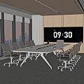Modern Meeting Room With Large Windows Long Table Ergonomic Chairs And Digital Clock