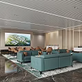 Modern Sales Office Interior Design With Marble Reception Desk And Recessed Lighting