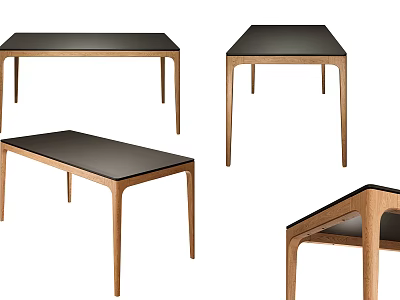 Modern Dining Table With Wooden Legs Black Tabletop And Minimalist Design 3d model
