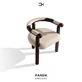 Modern Dining Chair With Dark Wood Frame Beige Upholstery Curved Armrests Minimalist Design