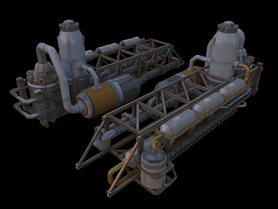 Industrial Mechanical Equipment With Metal Frames Pipes Cylindrical Tanks And Valves 3d model