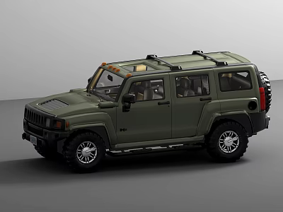 Green Hummer H2 SUV With Rugged Exterior Design And Roof Rack Features 3d model