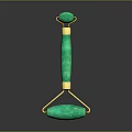 Green Jade Double Roller Medical Device with Gold Accents for Facial Skincare