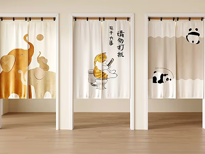 Decorative Door Curtains With Elephant Panda And Cartoon Character Patterns 3d model