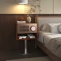 Modern Bedroom Decorative Cabinet With Table Lamp Vase And Books On Wooden Stand