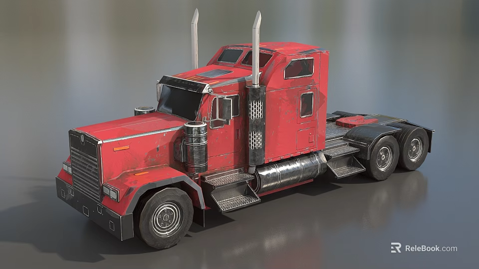 Red Semi Truck Featuring Dual Exhaust Pipes Shiny Cab And Black Tires 3d model 