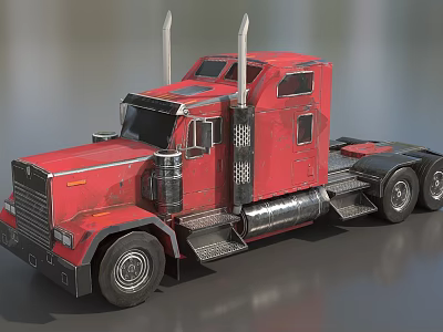 Red Semi Truck Featuring Dual Exhaust Pipes Shiny Cab And Black Tires 3d model