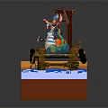 Cartoon Scene With Wooden Dock Crane Structure Playful Characters Lanterns And Barrels On Water