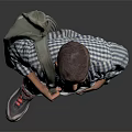A Young Man Standing in Casual Outfit With Plaid Shirt White T-Shirt Jeans and Backpack