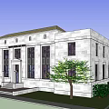 Classical White Stone Building Exterior With Multiple Windows Entrance Steps And Front Landscaping